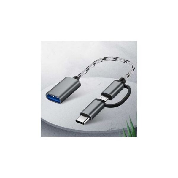 Type-C Male + Micro Usb Male Female Otg Adapter - Grey - Image 3