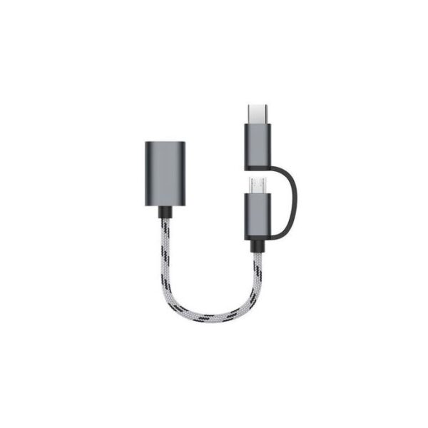 Type-C Male + Micro Usb Male Female Otg Adapter - Grey
