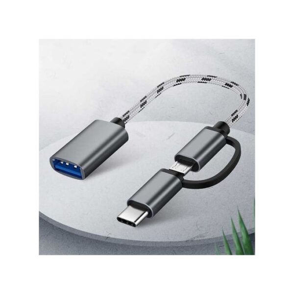 Type-C Male + Micro Usb Male Female Otg Adapter - Black - Image 2