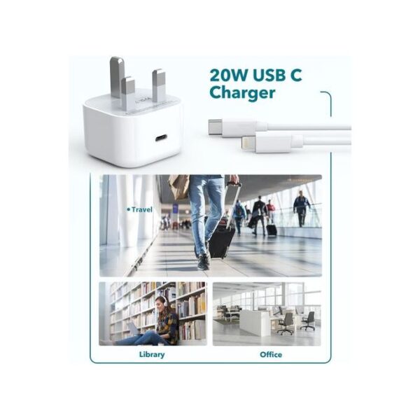 IPhone 20W USB-C Fast Charging Power Adapter With Cable - White - Image 3