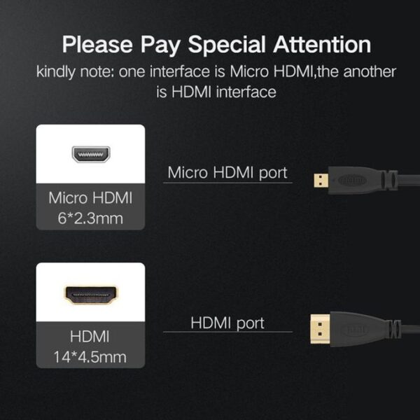 1m 1080P Micro HDMI To Adapter Cable Cord For Phone Tablet Camera TV Black - Image 5